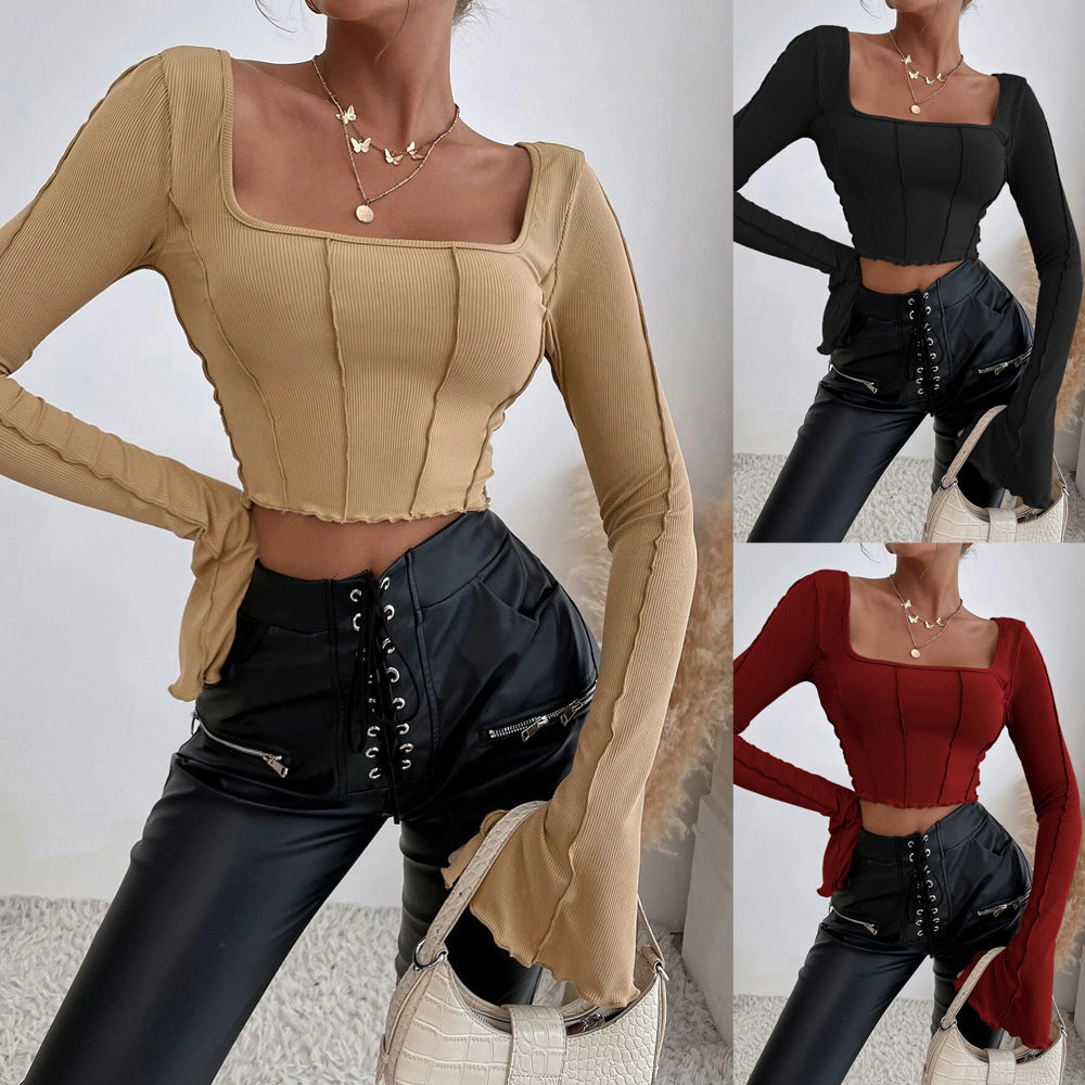 Top court Couture pour femmes avec décolleté carré et manches longues Levoire