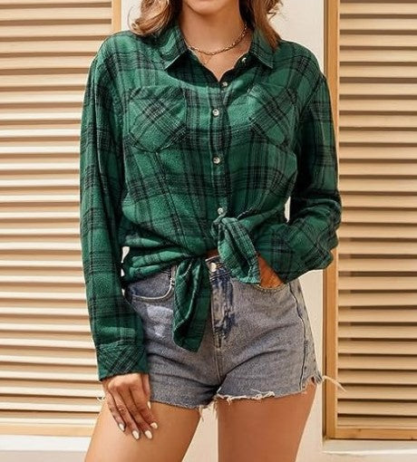 Blouse en flanelle à carreaux pour femme avec détail de nœud Levoire