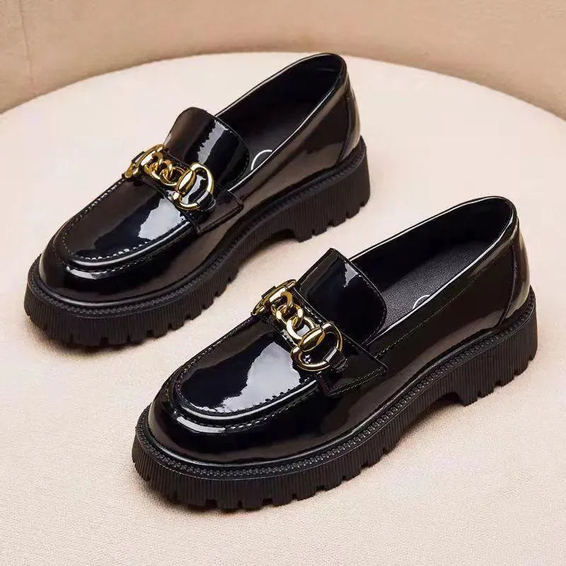 Levoire | Chaussures rétro à semelle épaisse Casquette en cuir noir Commandes