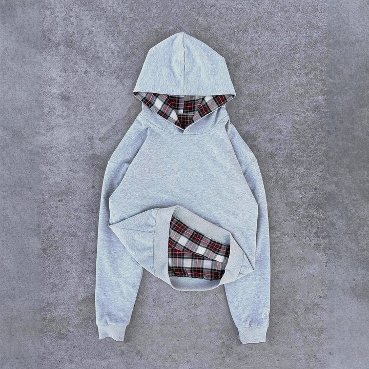 Haut de survêtement décontracté pour femmes avec doublure en matelassé et motif à carreaux contrasté Levoire