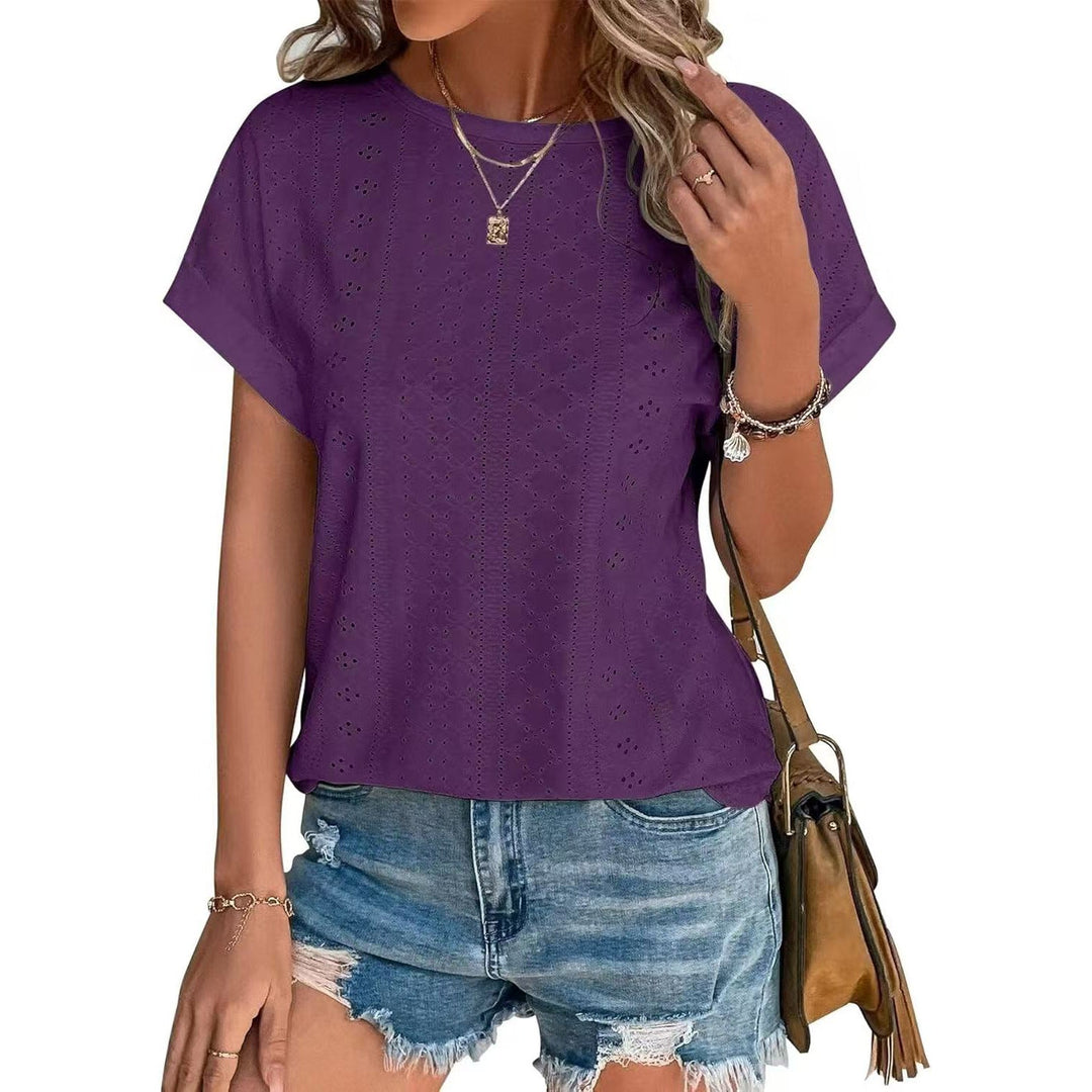 Levoire | T-shirt décontracté à col rond à manches courtes Violet
