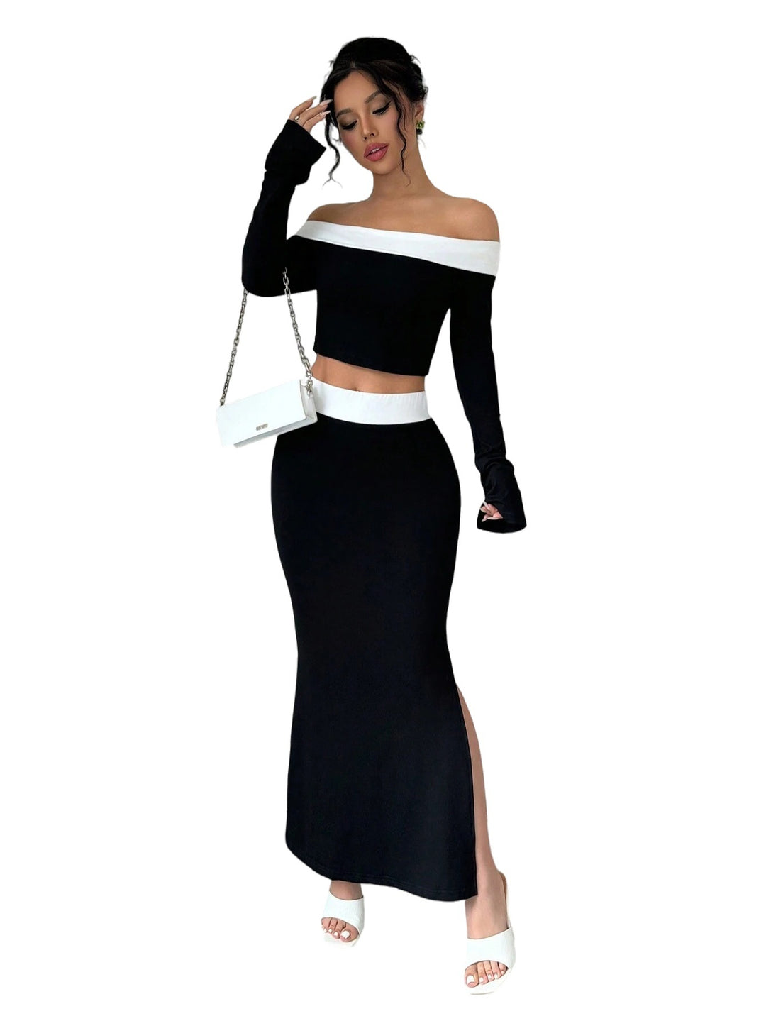 Ensemble de crop top et jupe maxi pour femmes avec design hors-épaule Levoire