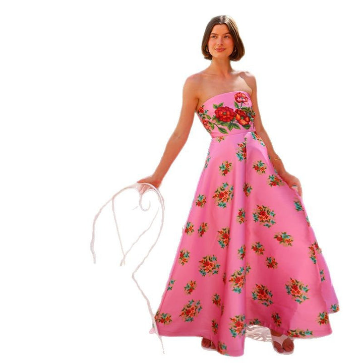 Robe maxi sans bretelles pour femme avec motif floral Levoire