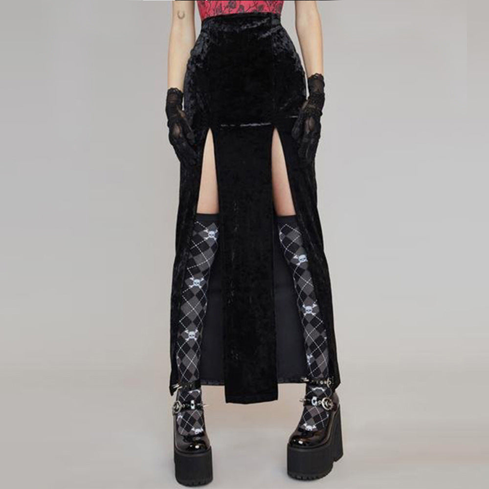 Jupe en tricot côtelé pour femmes avec fentes latérales et finition en velours luxueux Levoire