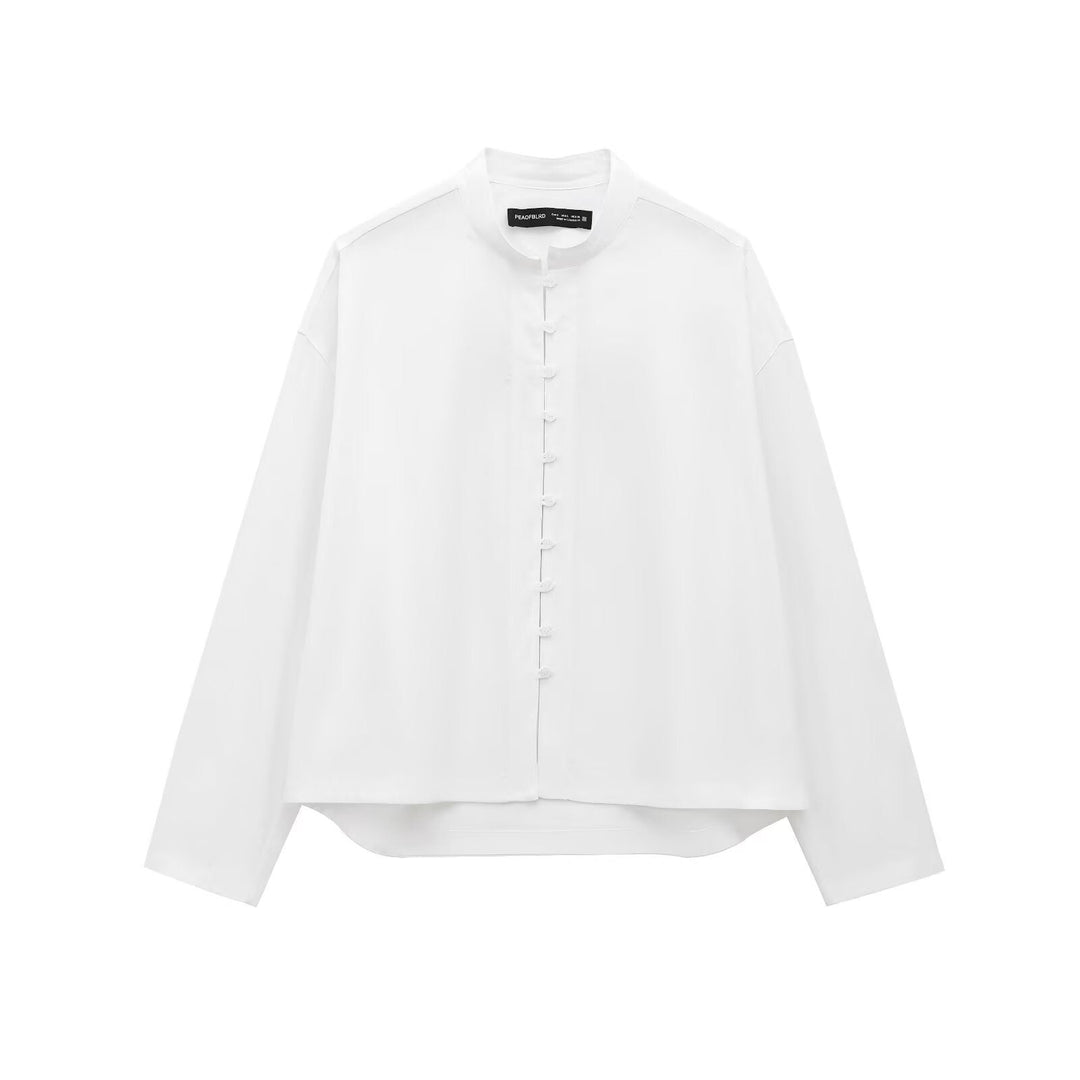 Levoire | Chemise élégante à col montant à manches longues Blanc