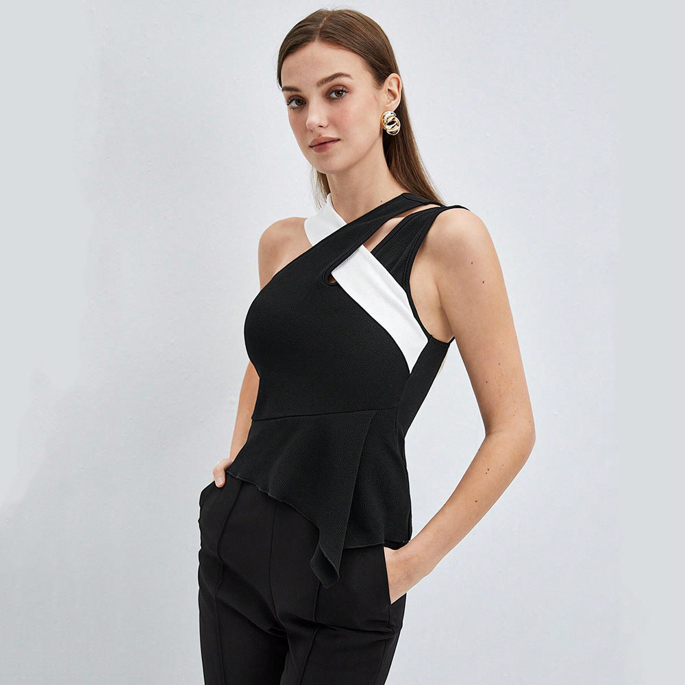 Haut asymétrique pour femmes avec un design élégant enroulé et de fins volants Levoire