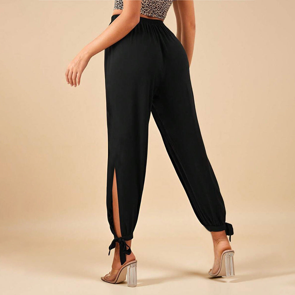 Pantalons élégants pour femmes avec fentes latérales et cordon de serrage Levoire