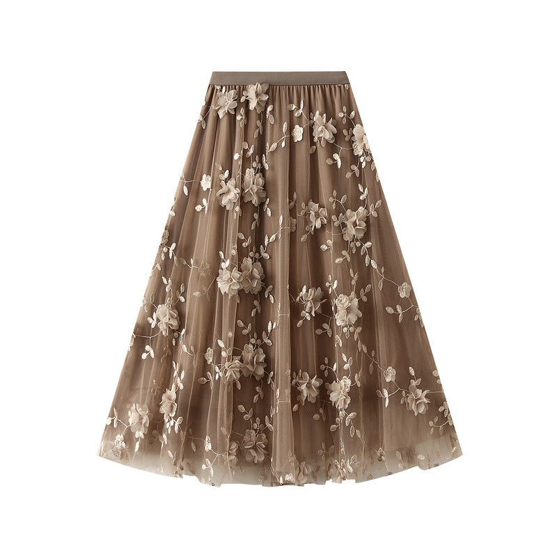 Jupon en tulle pour femmes avec des détails de broderie florale et une taille élastique Levoire