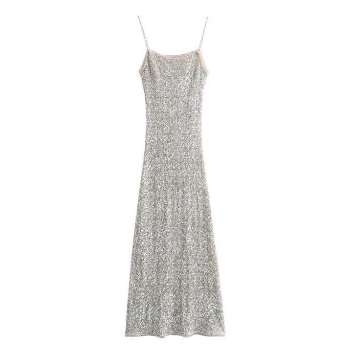 Levoire | La robe maxi sans bretelles multicolore glamour avec paillettes Argent