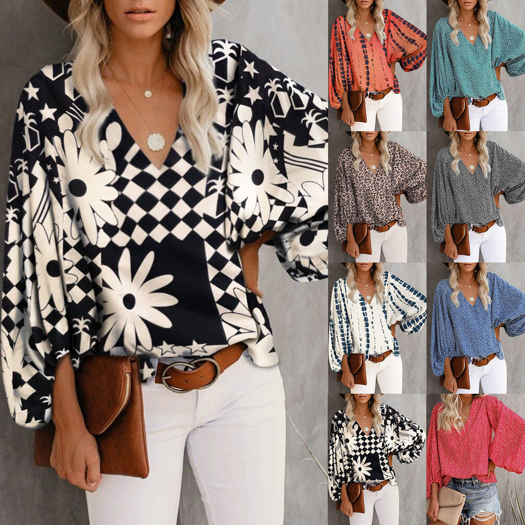 Blouse féminine à la mode avec des manches larges et un col en V Levoire