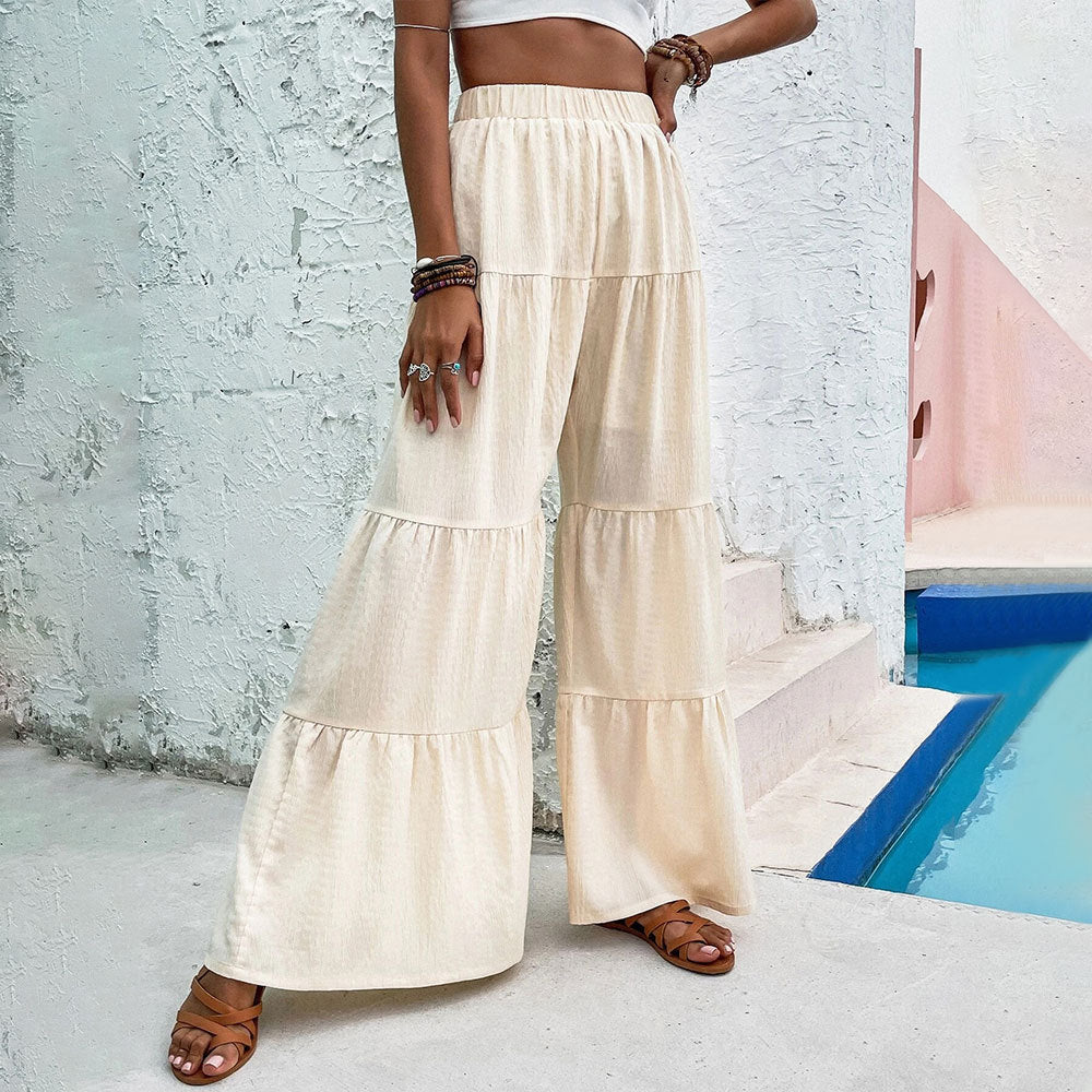Pantalons palazzo larges pour femmes avec design en couches et ceinture élastique Levoire
