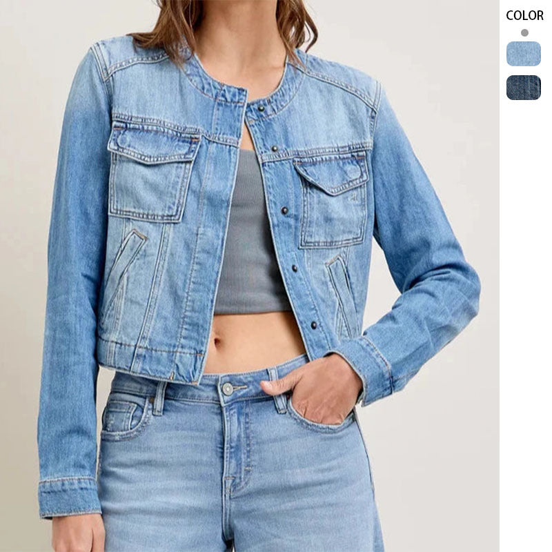 Veste en denim pour femmes avec coupe courte et poches pratiques Levoire