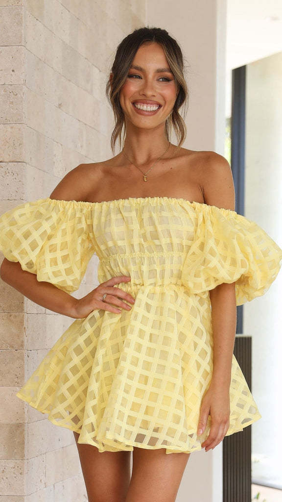 Levoire | Robe Mini Avec Manches Bouffantes Et Motif À Carreaux Jaune
