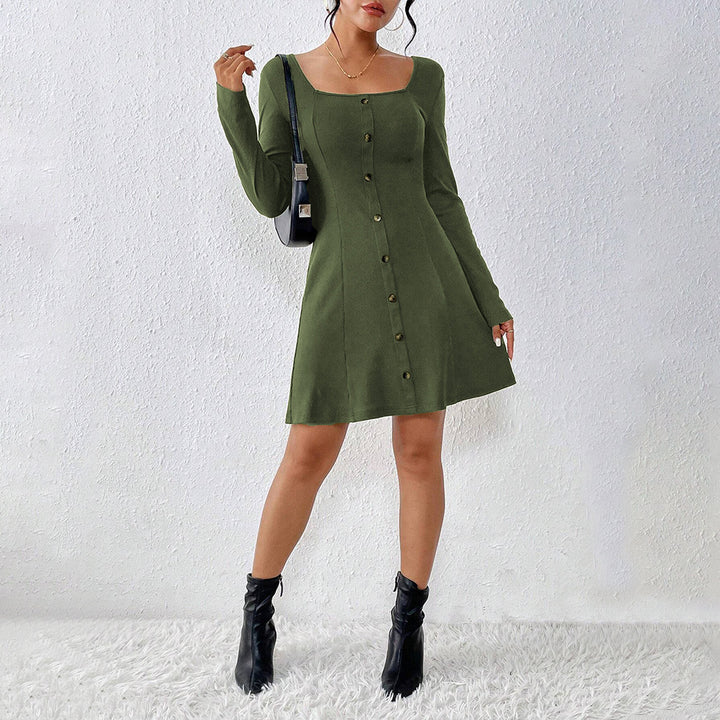 Robe à boutonnière pour femmes avec manches longues et décolleté carré Levoire