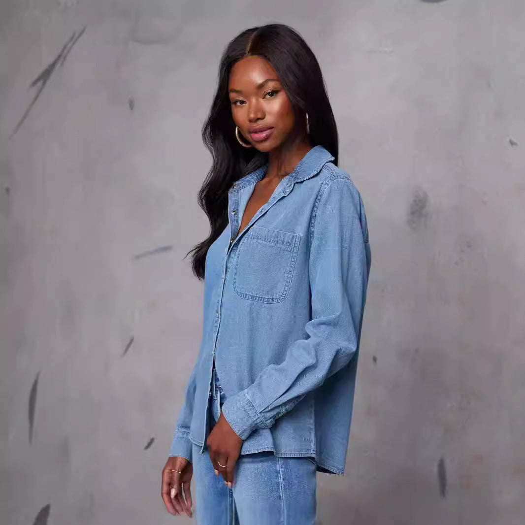 Chemise en denim pour femmes avec poche poitrine pratique et accents à la mode Levoire