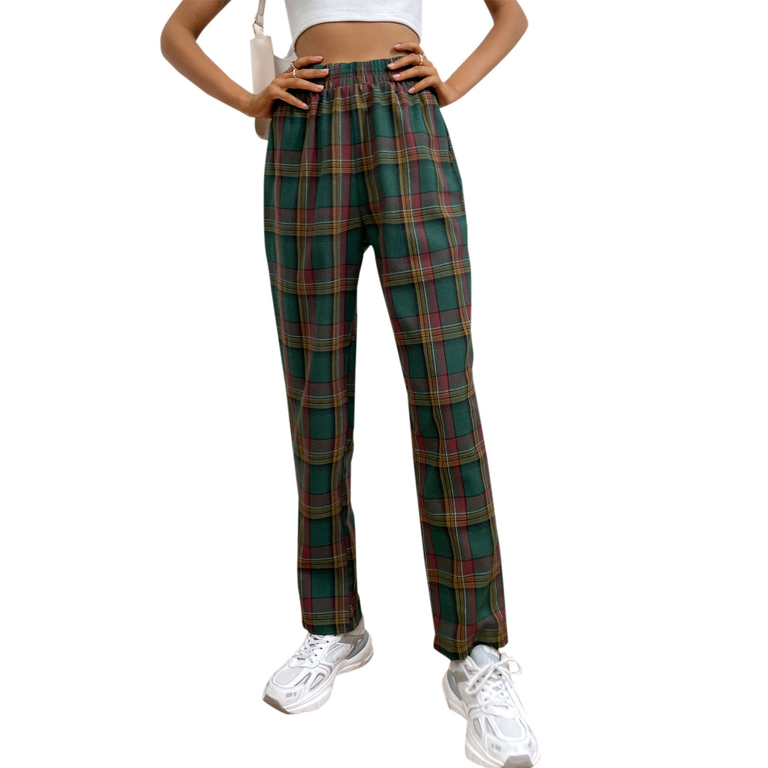 Pantalons décontractés à carreaux pour femmes avec ceinture élastique et coupe ajustée Levoire