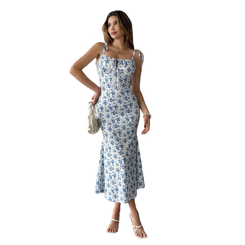 Robe maxi fluide pour femmes avec motif floral et bretelles ajustables Levoire