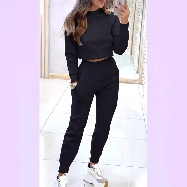 Ensemble de sweatpants pour femmes avec col haut et crop top à la mode Levoire