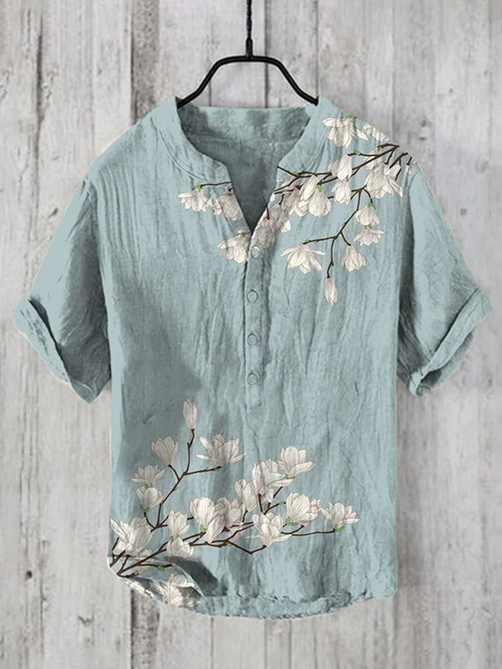 Levoire | Chemise Japonaise En Mélange De Lin Fleur de magnolia