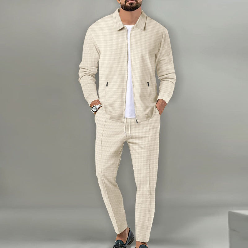 Levoire | Ensemble Delige Avec Pantalon Long Et Veste Avec Fermeture Éclair Beige