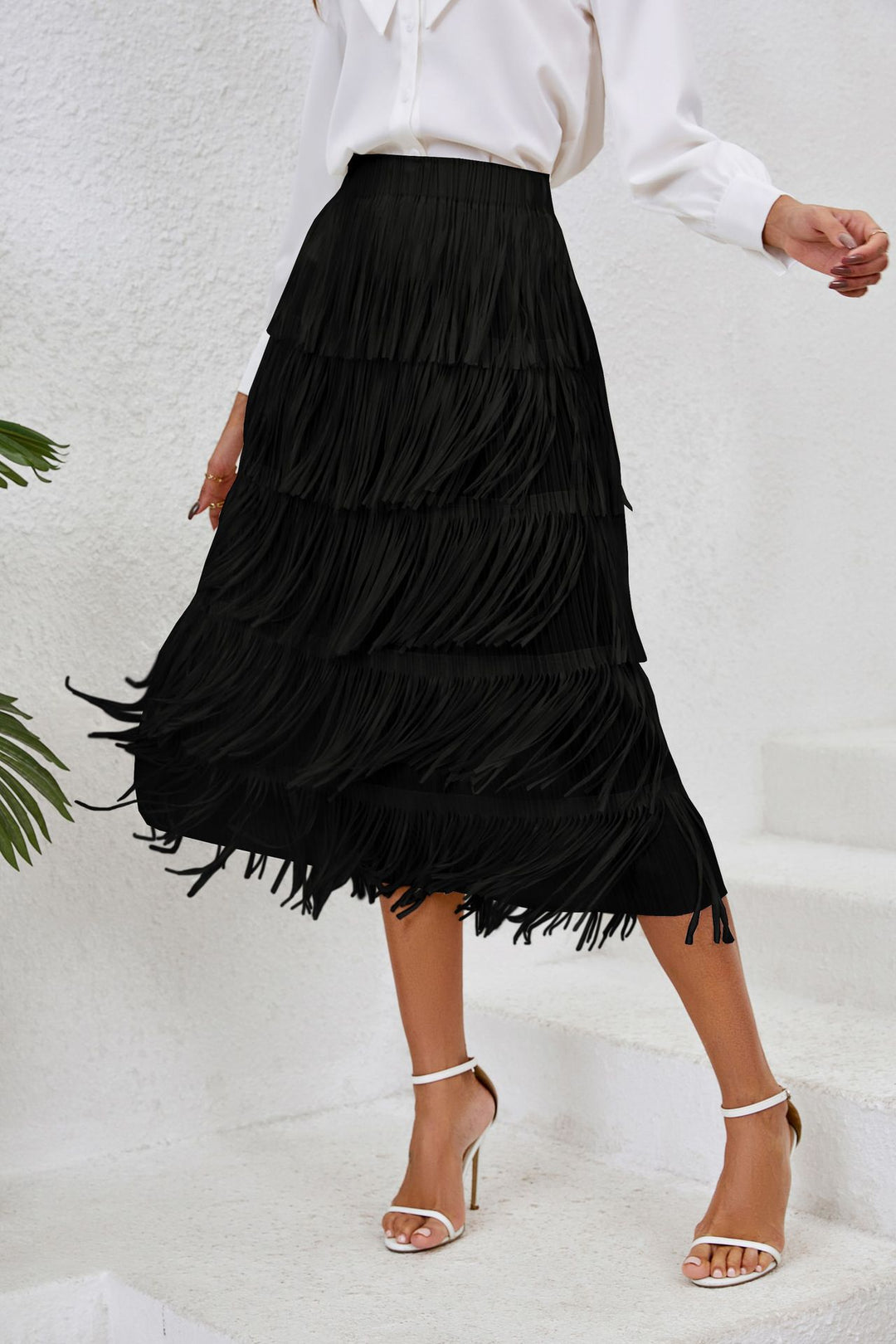Jupe pour femme avec un design à franges et des couches fluides Levoire