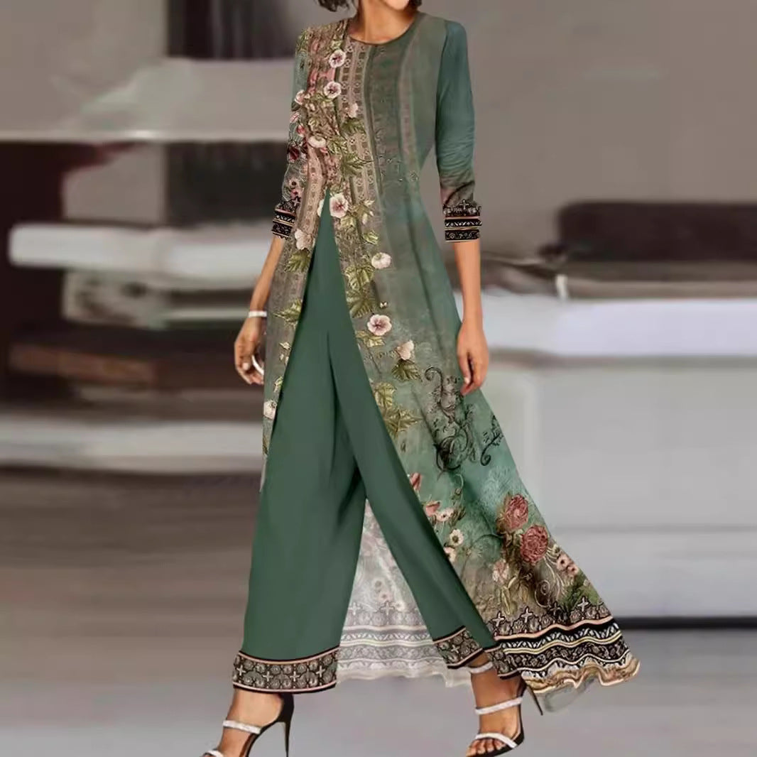 Levoire | Imprimé col rond robe-pantalon ensemble