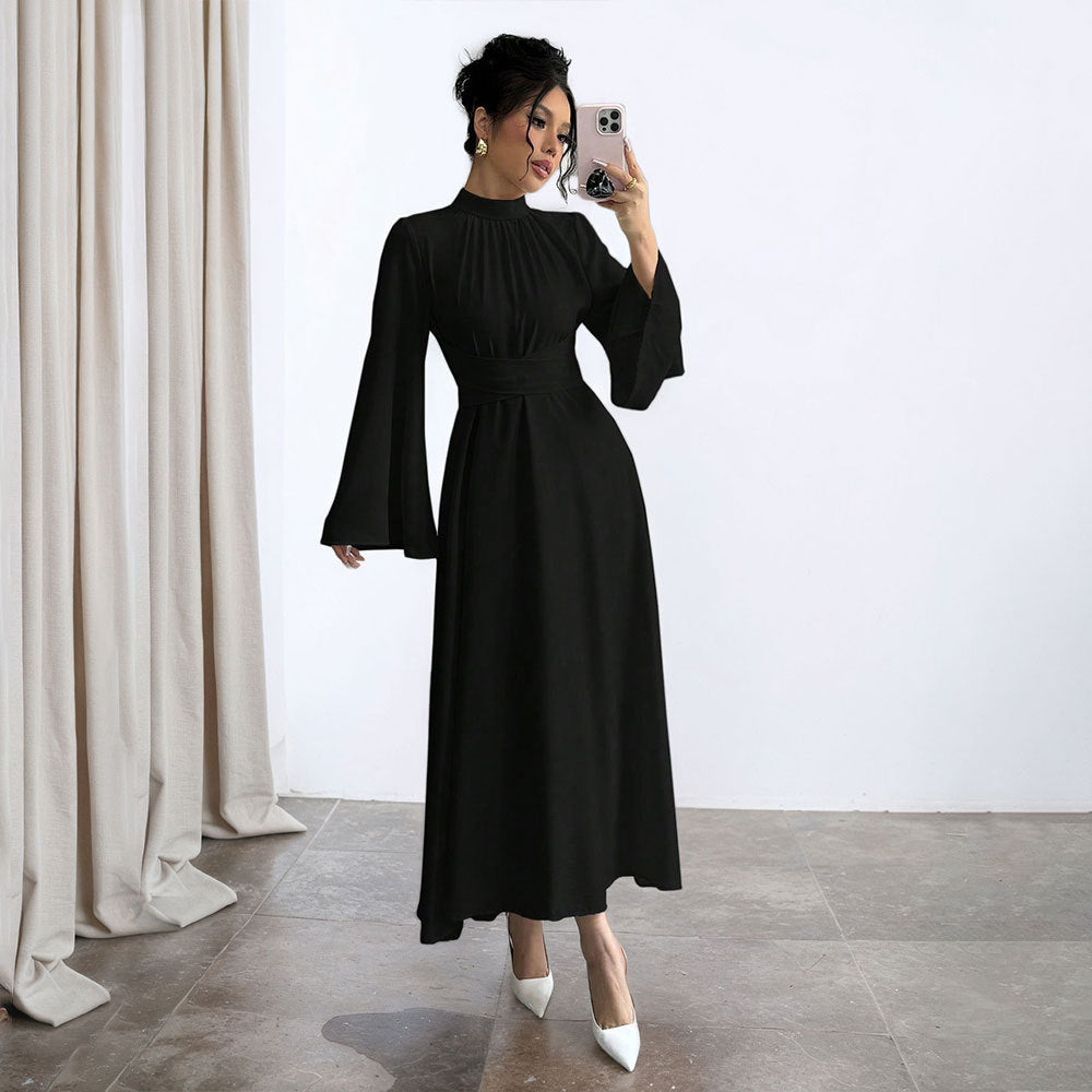 Robe Maxi Élegante pour Femmes avec Manches Fluentes et Col Haut Levoire