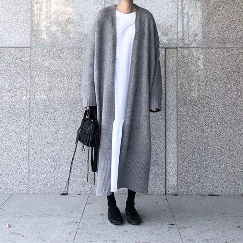 Levoire | Élégant Et Confortable Long Manteau Gris Une taille