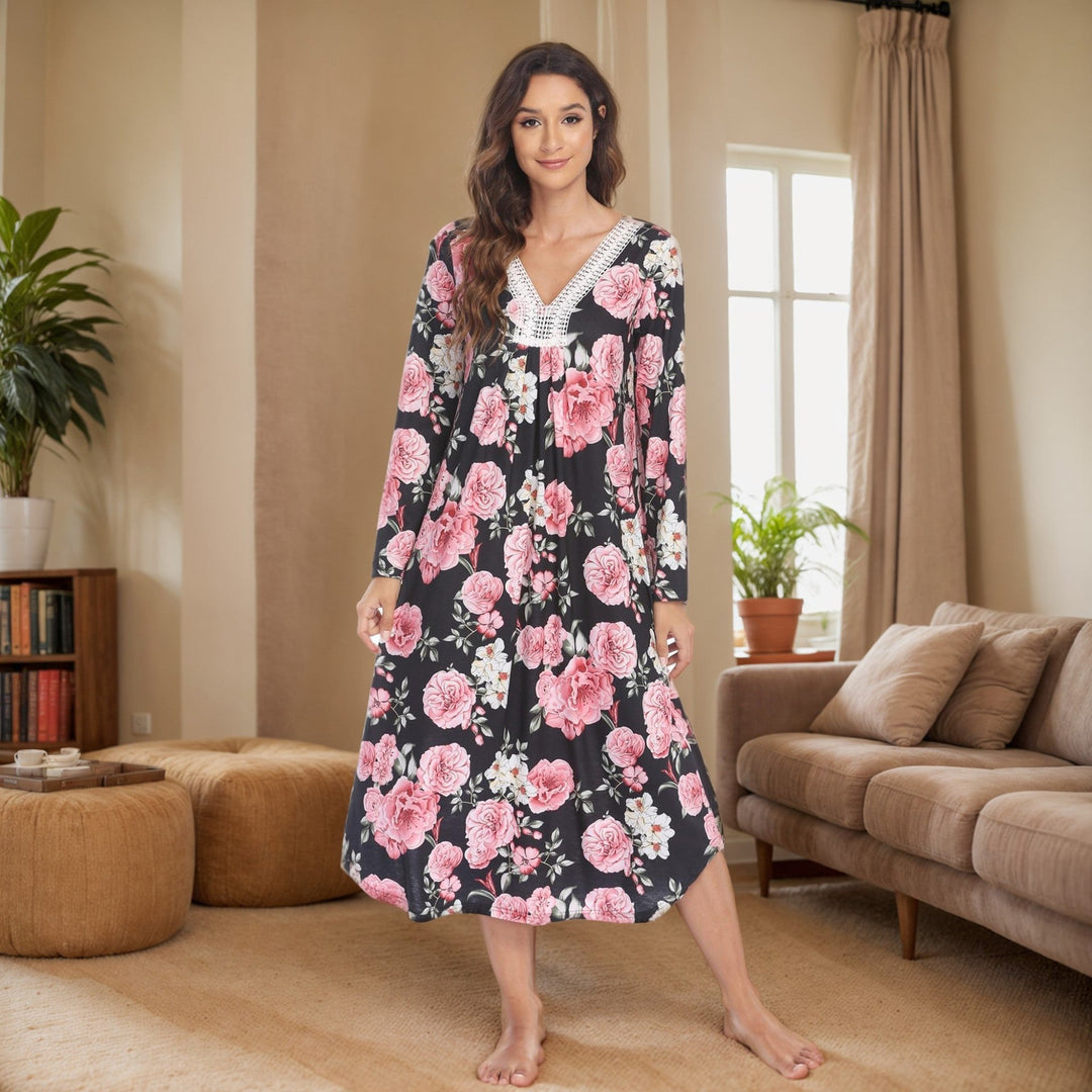 Levoire | Robe de nuit imprimée en nappe en dentelle