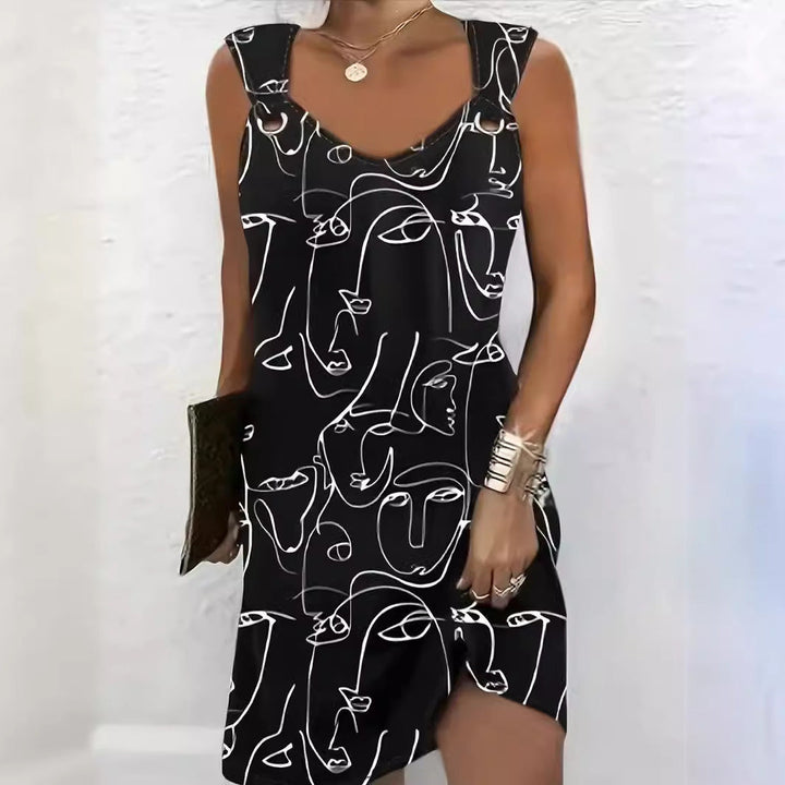 Levoire | Chic Été Rue Imprimé Abstrait Design Bouton Robe