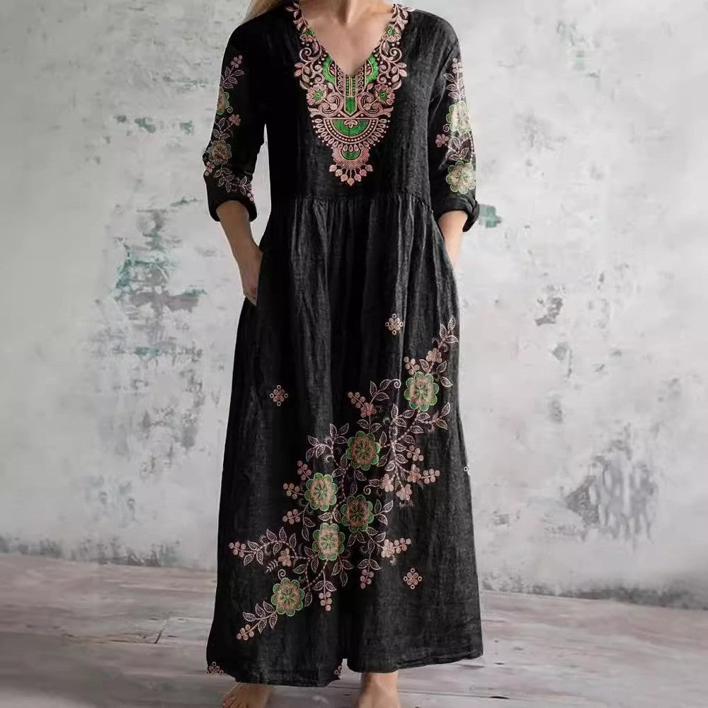 Levoire | Chic Print V-décolleté Robe Midi