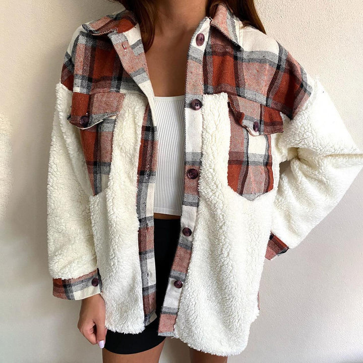 Veste en sherpa confortable et à la mode pour femmes avec motif à carreaux Levoire
