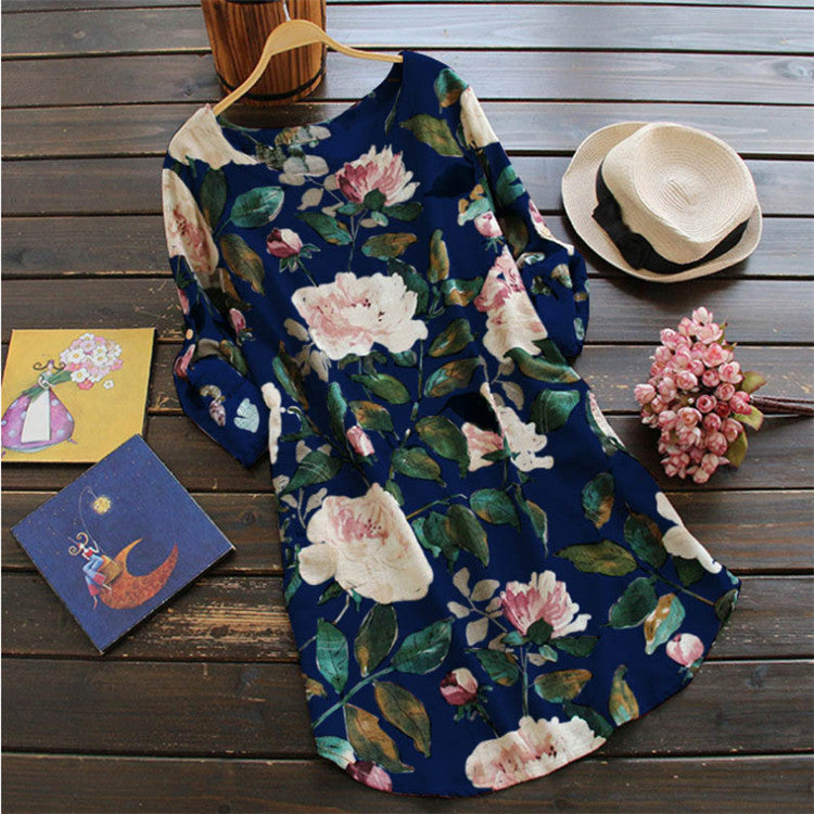 Levoire | Robe imprimée à col rond Imprimé Robe à manches longues