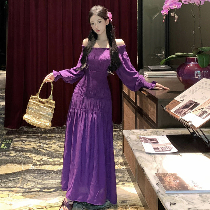 Levoire | Robe À Manches Mi-Longues Avec Ceinture De Nœud Grande Longue Flottante Lila