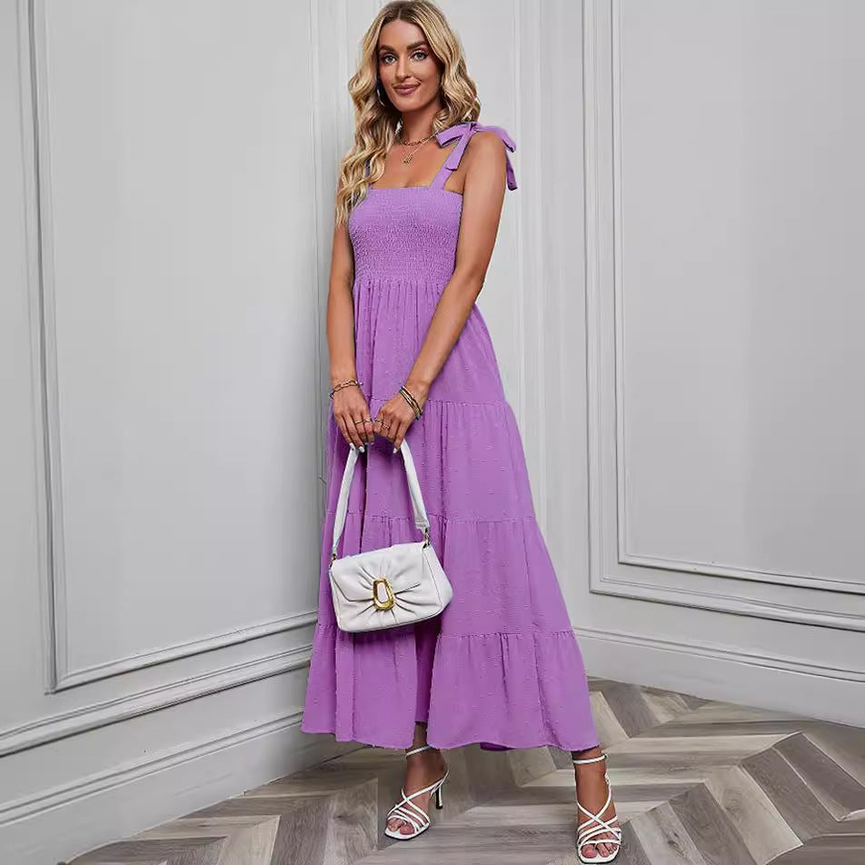 Robe Maxi Femme avec Bretelles Volantes et Ourlet Évasé Levoire