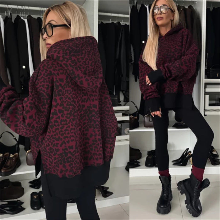 Levoire | Trendikampi uni couleur imprimé hoodie ensemble motif Leopardi