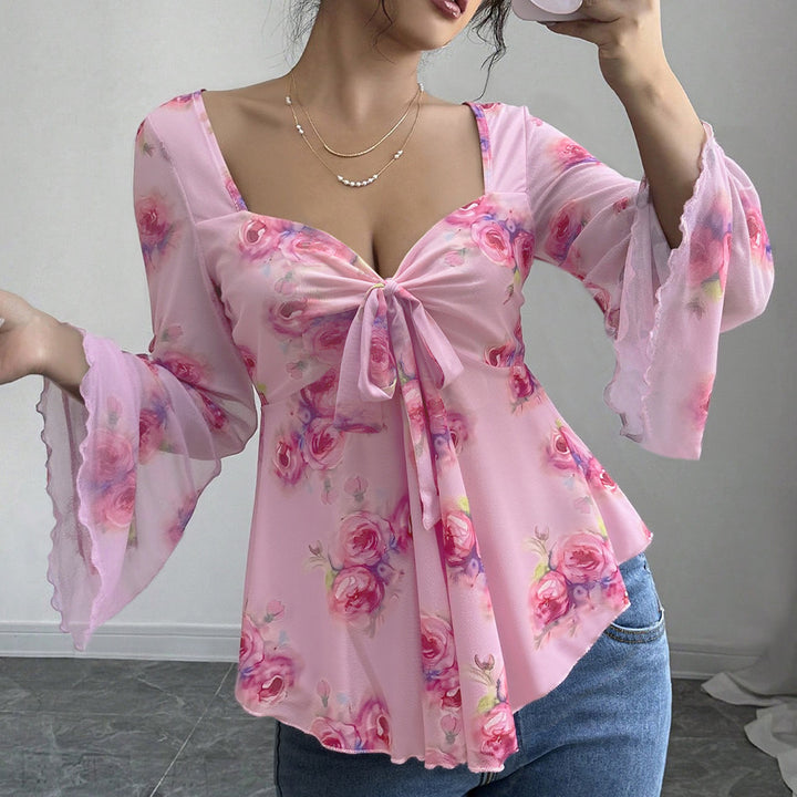 Blouse femme fluide avec design floral et nœud ludique Levoire