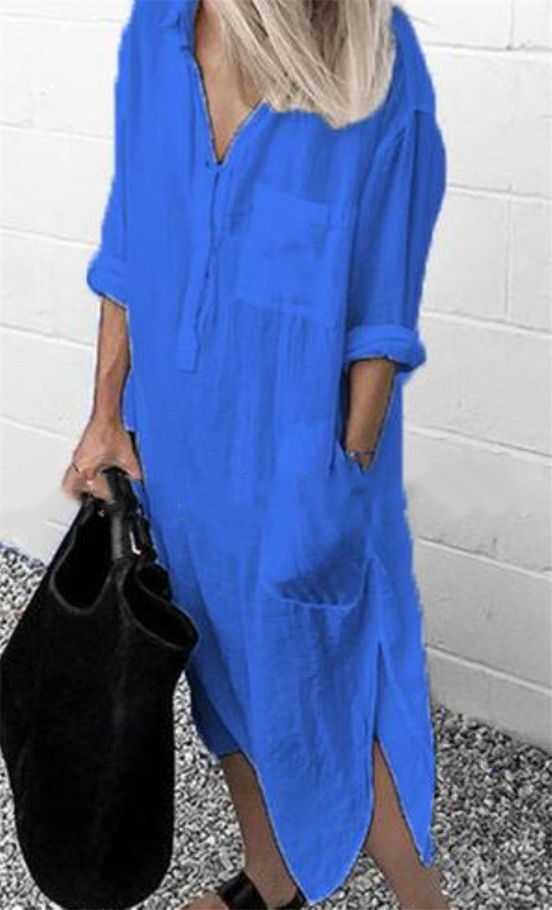 Levoire | Intemporel Simple Boutons Devant Long Robe Chemise Cai Lan
