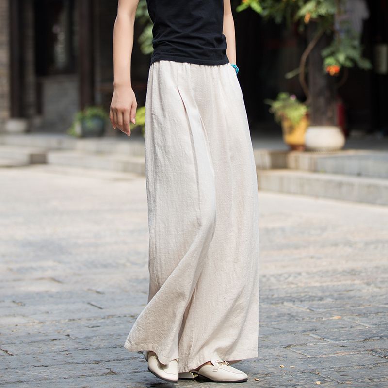 Pantalons larges en lin pour femmes avec une coupe élégante et une taille élastique Levoire