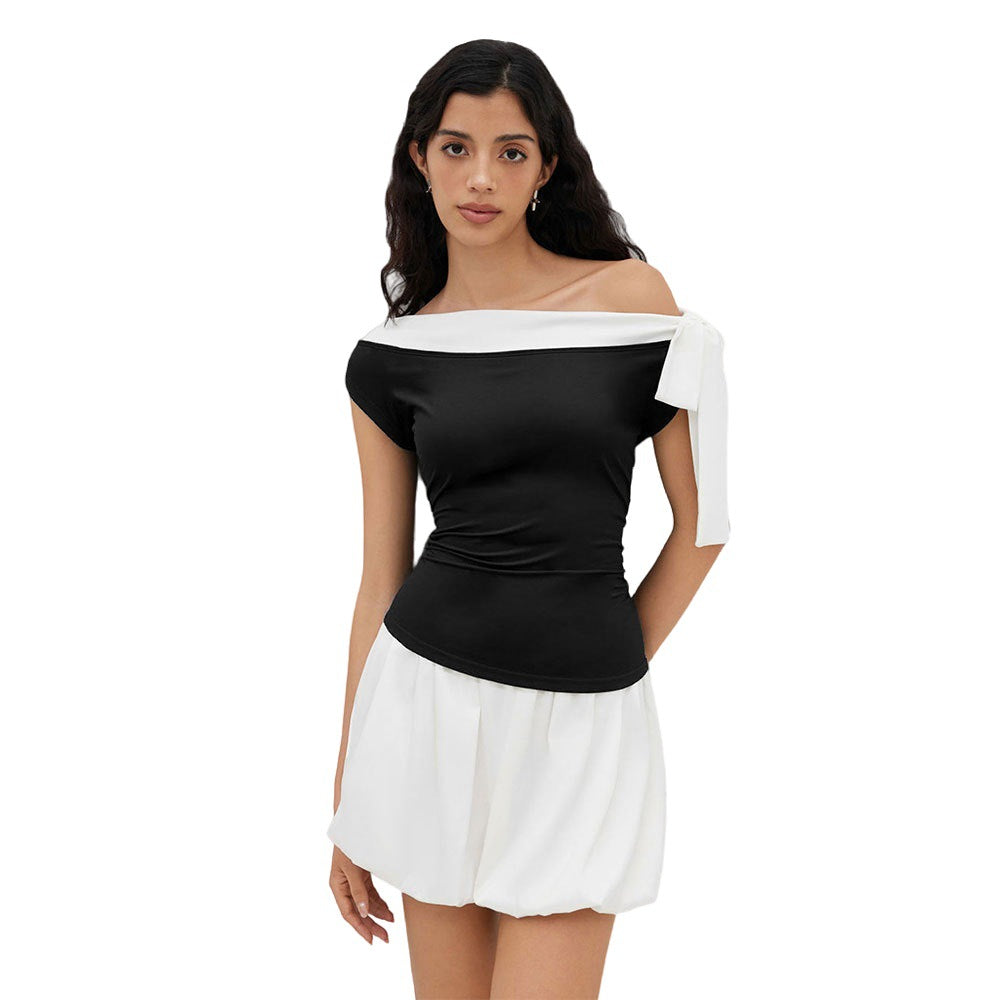Haut femme avec design épaules dénudées et fermeture nœud ludique Levoire