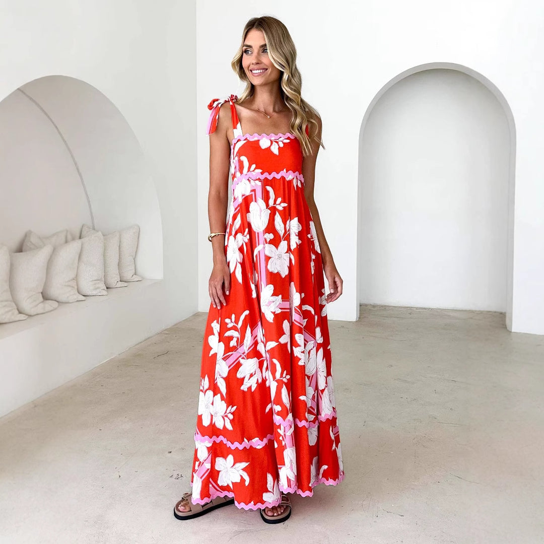 Robe maxi pour femmes avec un design de bretelles ludique et un imprimé élégant Levoire