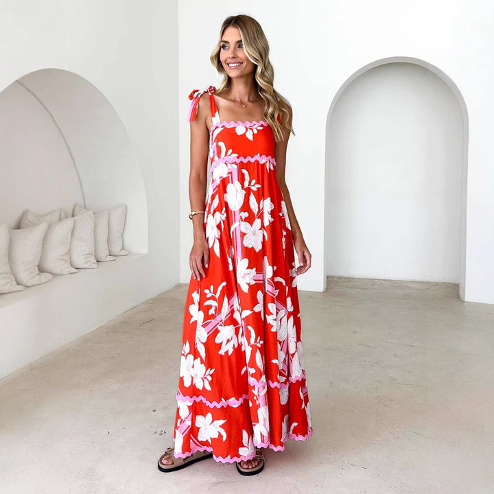 Robe maxi pour femmes avec un design de bretelles ludique et un imprimé élégant Levoire