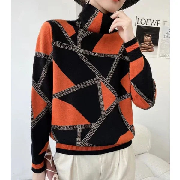 Levoire | Laurent - Pull Élégant À Col Roulé Imprimé Dreieck Orange