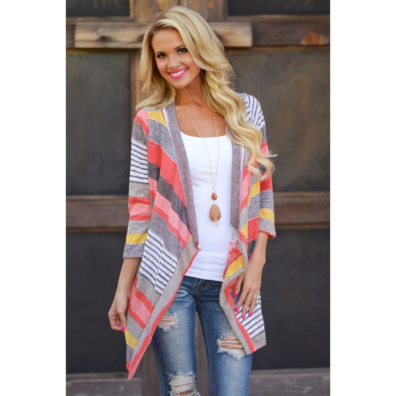 Cardigan en tricot pour femme avec coupe décontractée et motif rayé coloré Levoire