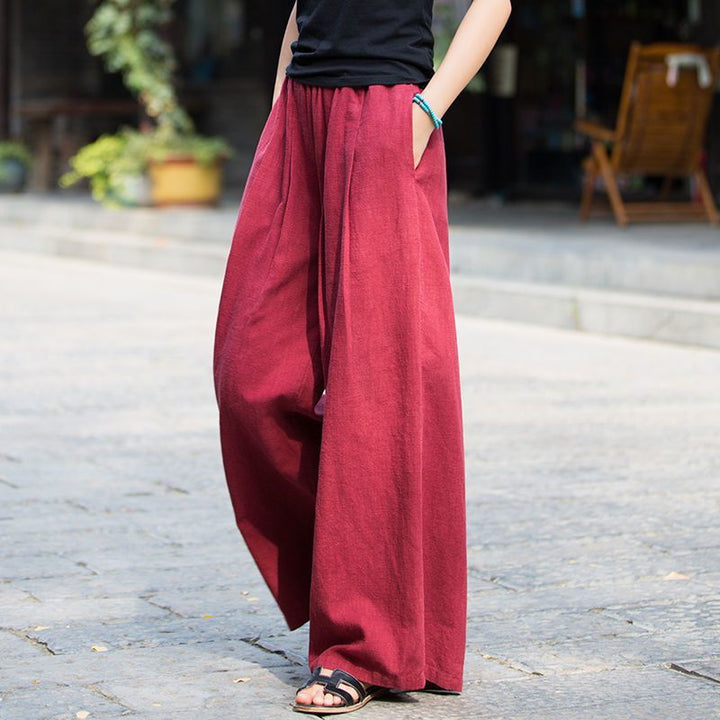 Pantalons larges en lin pour femmes avec une coupe élégante et une taille élastique Levoire