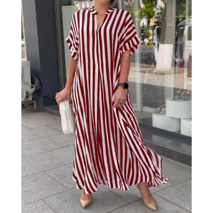 Levoire | Trendik rayé imprimé fente longue robe maxi Rot
