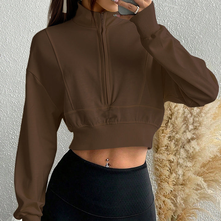 Sweat à col haut zippé pour femmes, cropped et en matériau doux Levoire