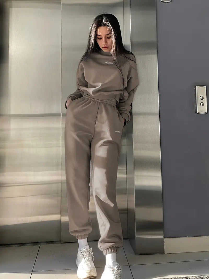 Levoire | Ensemble de sweat-shirt décontracté stylé à la mode à deux pièces Khaki
