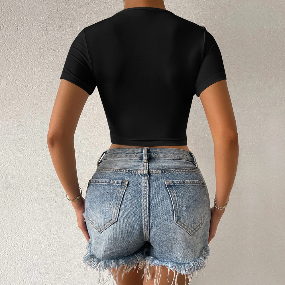 T-shirt femme cropped à col en V avec design wrap Levoire
