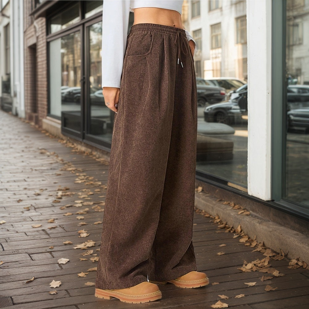 Pantalons larges en velours côtelé pour femmes avec taille élastique et poches pratiques Levoire